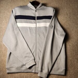 FootJoy FJ Golf Track Jacket Gray White Navy Stripe Logo Size L